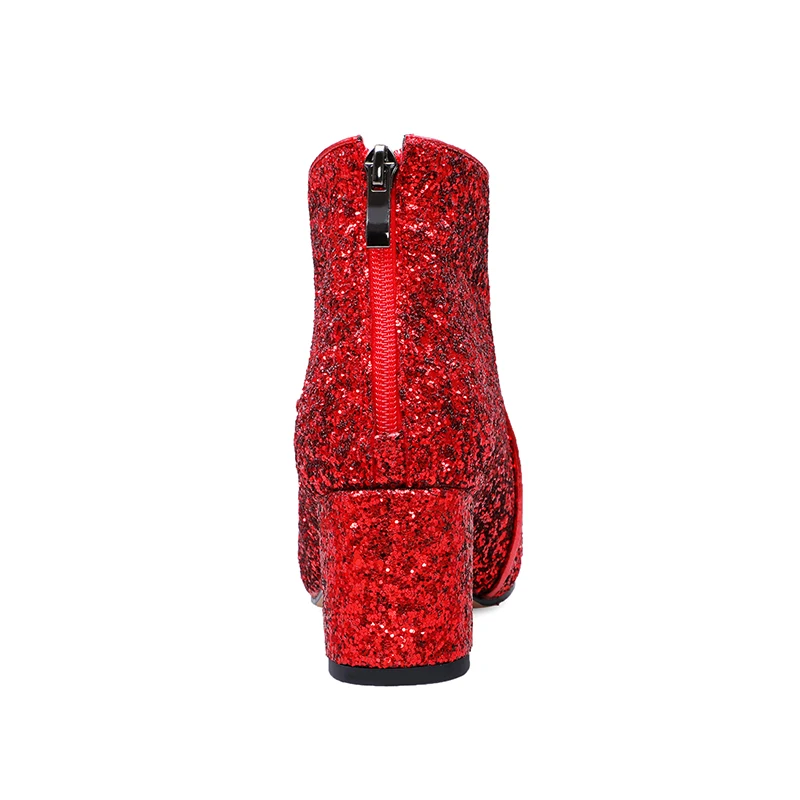 WETKISS New Sequin Cloth Women Ankle Boots Party Wedding Female Boots Pointed Toe Glitter Zip Bootie Sexy Thick High Heel Shoes