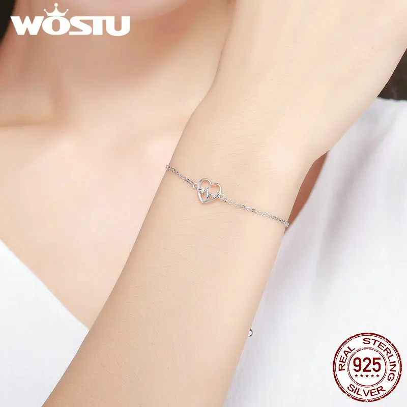 WOSTU топ продаж роскошный бренд 925 пробы серебряный браслет с сердцебиением для женщин хорошее ювелирное изделие подарок CQB019
