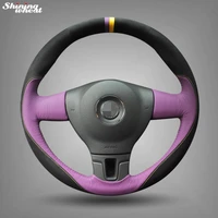 bannis purple leather black suede car steering wheel cover for volkswagen vw tiguan lavida passat b7 jetta mk6