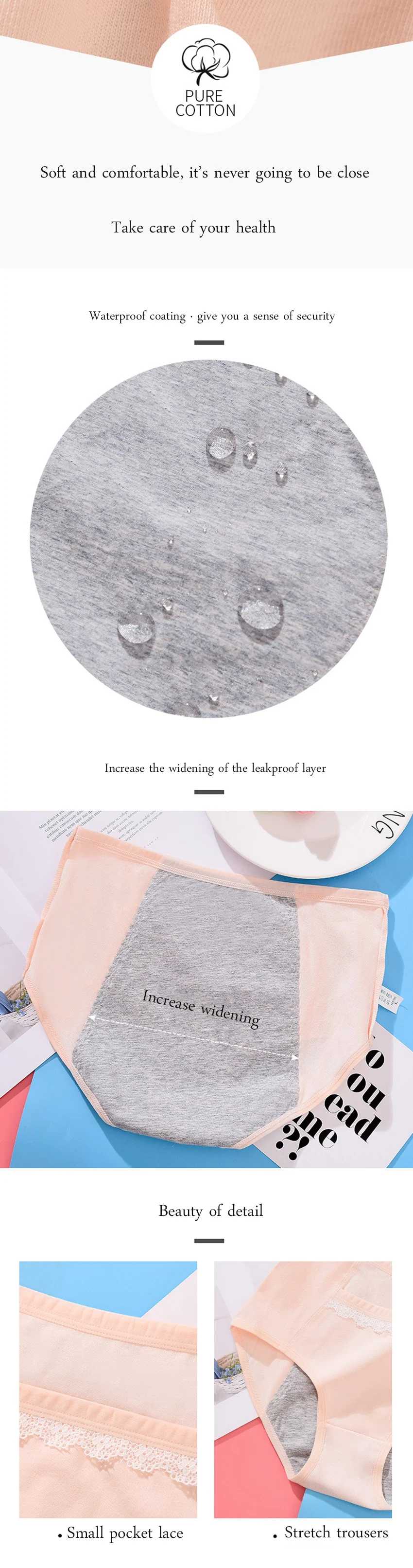 2pcs/Set Cotton Physiological Period Leak Proof Menstrual Panties Breathable Seamless Soft High Quality Women Underwear Breifs