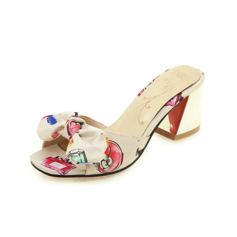 Женские сандалии на высоком каблуке с милым принтом летние модные