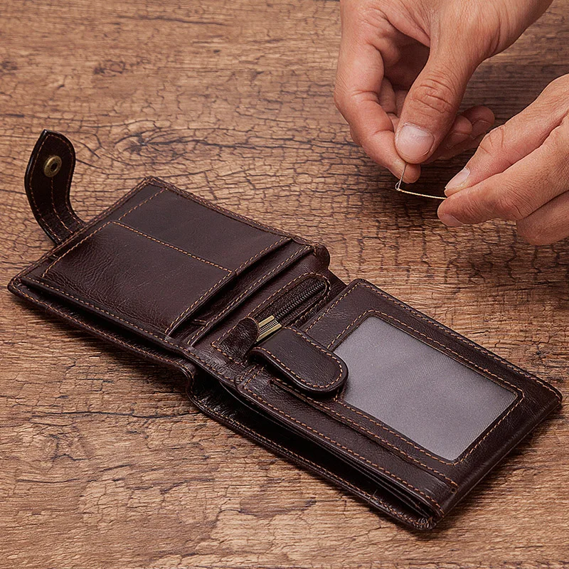 

Кошелек мужской из натуральной кожи, на молнии, с отделением для монет и карт, 100%