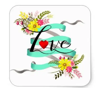 

1.5inch Vintage Folklore Floral Love aqua white Square Sticker