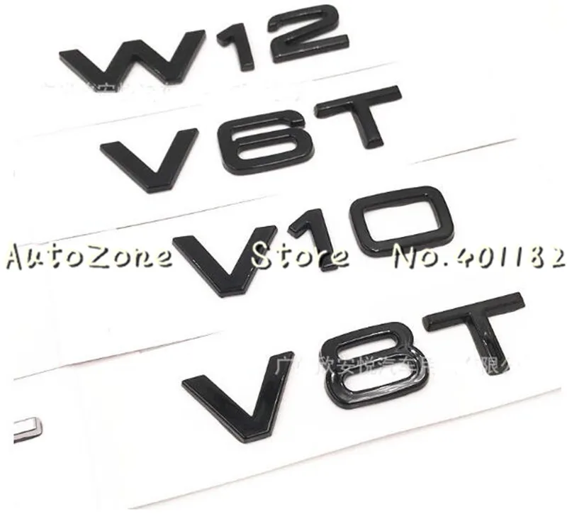 

100 шт. Новинка Стайлинг автомобиля ABS серебристо-Черная Наклейка 3D V6T V8T V10 W12 значок-эмблема для боковых крыльев заднего багажника