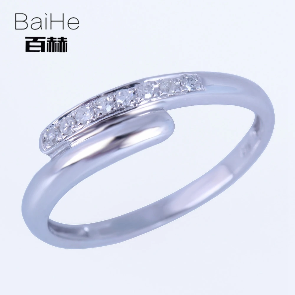 BAIHE Solid 14K белое золото 0.12CT H/SI круглый натуральный бриллиант свадебные женские