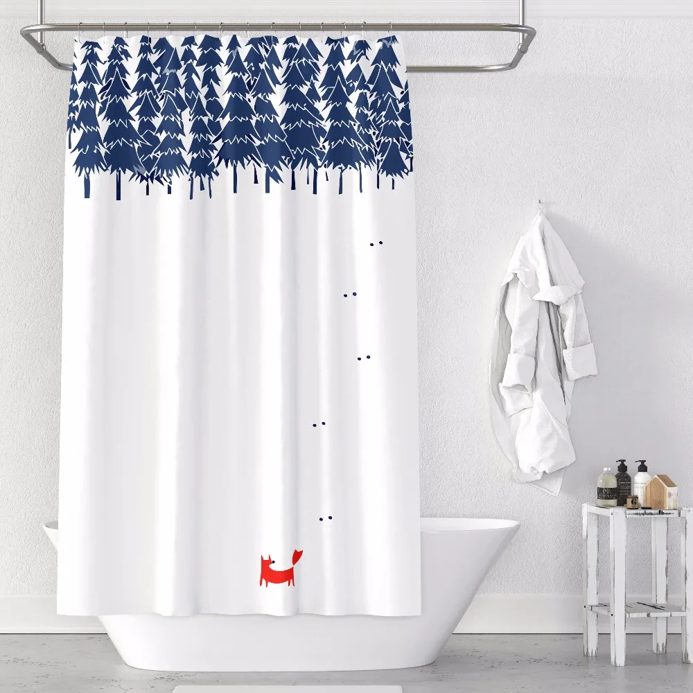 

Custom Made Shower Curtain Bathroom Curtain Partition + Hooks 1.2/1.5/1.8/2x1.8m 1.5x2m 1.8x2m 2x2m 2.4x2m Fox Pine Tree White