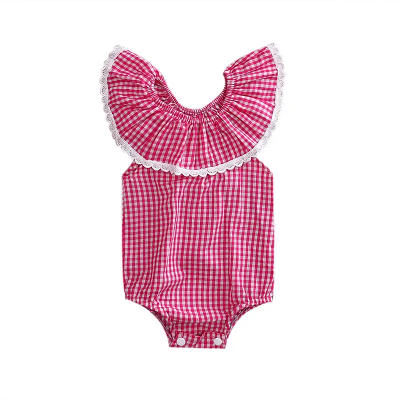Милая одежда для малышей комбинезон в клетку новорожденных девочек без рукавов с