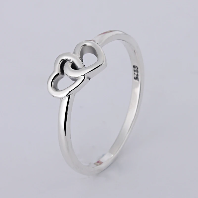 Модные ювелирные изделия Женское кольцо очаровательное Двойное сердце серебро