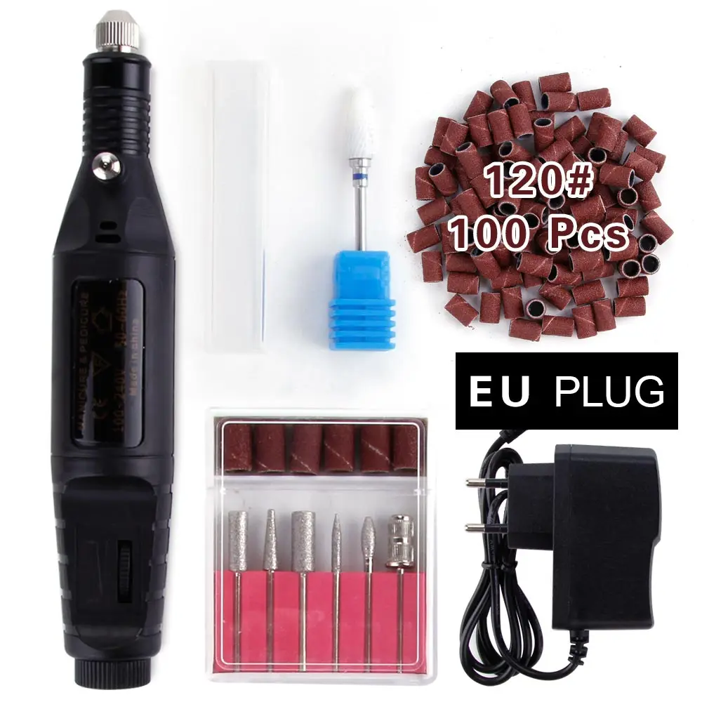 Black Set 120 Электрический маникюрный набор, сверла для ногтей, фрезерный станок, Керамический Резак, педикюрные ножницы, Гель-лак для снятия лака, пилки для ногтей, инструменты - Цвет: Black Set 120