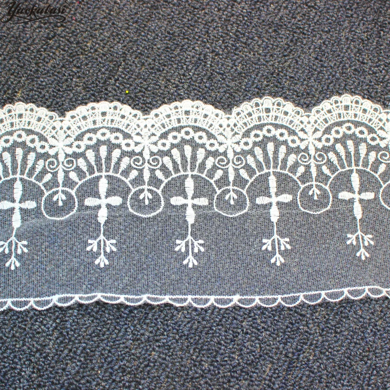 

YACKALASI Cotton Lace Mesh Embroidered Applique Stiff Tulle Lace Fabrics Double Scalloped Sewing Apparel Trims Vintage 11.5CM