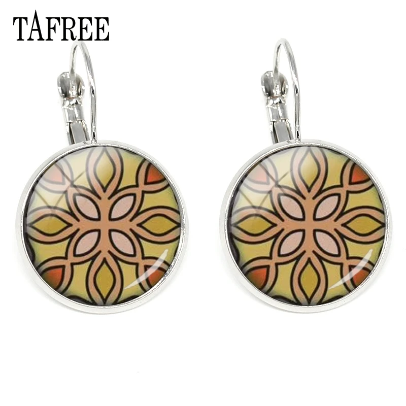 TAFREE Indian Mandala Yoga Clip Earrings Silver Color New Fashion Simple For Women Girls Badge Fans Gifts Jewelry HN320 | Украшения и