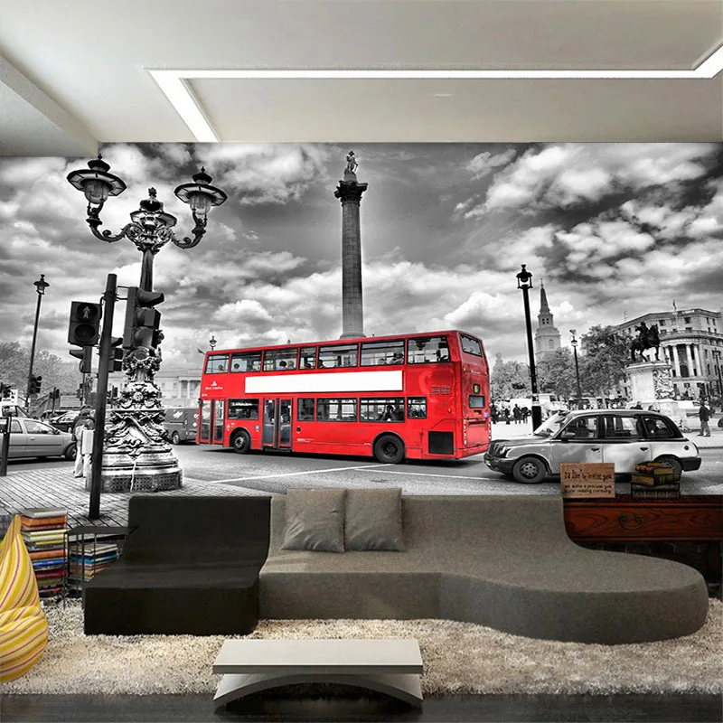 

London Bus Street photo wallpaper Custom European Wall Mural Vintage Wallpaper Giant Art Room decor Bedroom Kid Room Living room