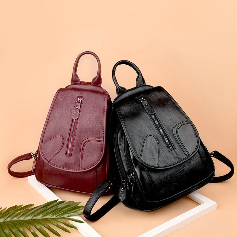 

Fashion Women Backpack Women's Quality Leather Backpacks Female School Shoulder Bags for Girls Black Travel Backpacks Bag pack