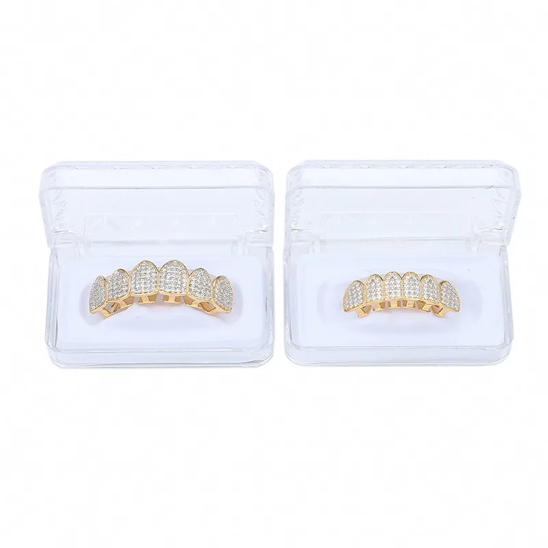 Хип-хоп ЗУБЫ Grillz Iced Out AAA циркон Топ и низ зуб набор для мужчин и женщин подарки 2 цвета модные Grillz ювелирные изделия