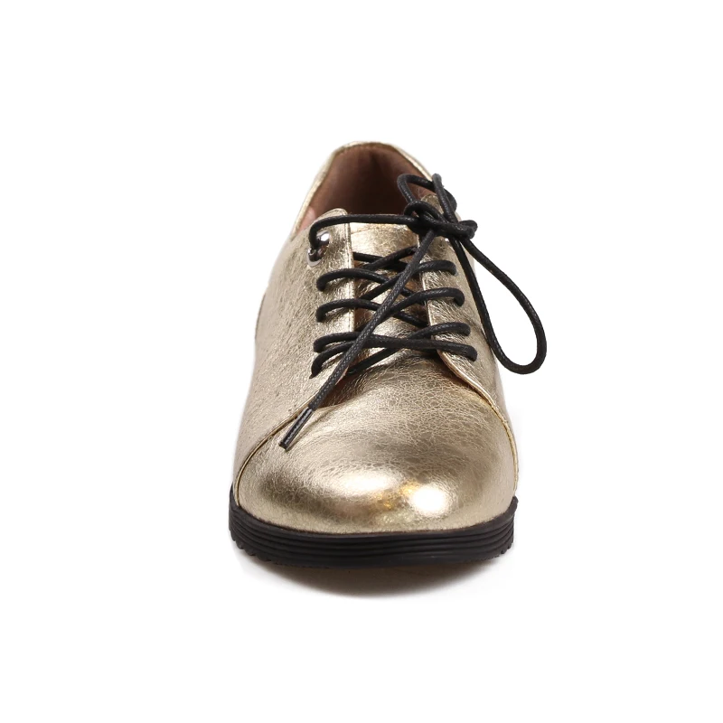 Женские кожаные туфли на плоской подошве с круглым носком шнуровке | Обувь