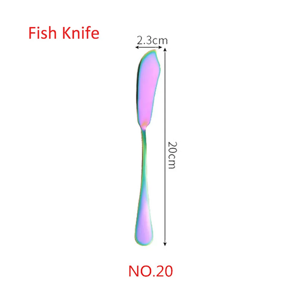 No.20 Fish Knife 1/5 шт творческие 304 Нержавеющая сталь набор столовых приборов Радуга Комплектная Посуда Столовые приборы для путешествий торт вилка стейк Ножи для свадьбы и отеля - Цвет: No.20 Fish Knife