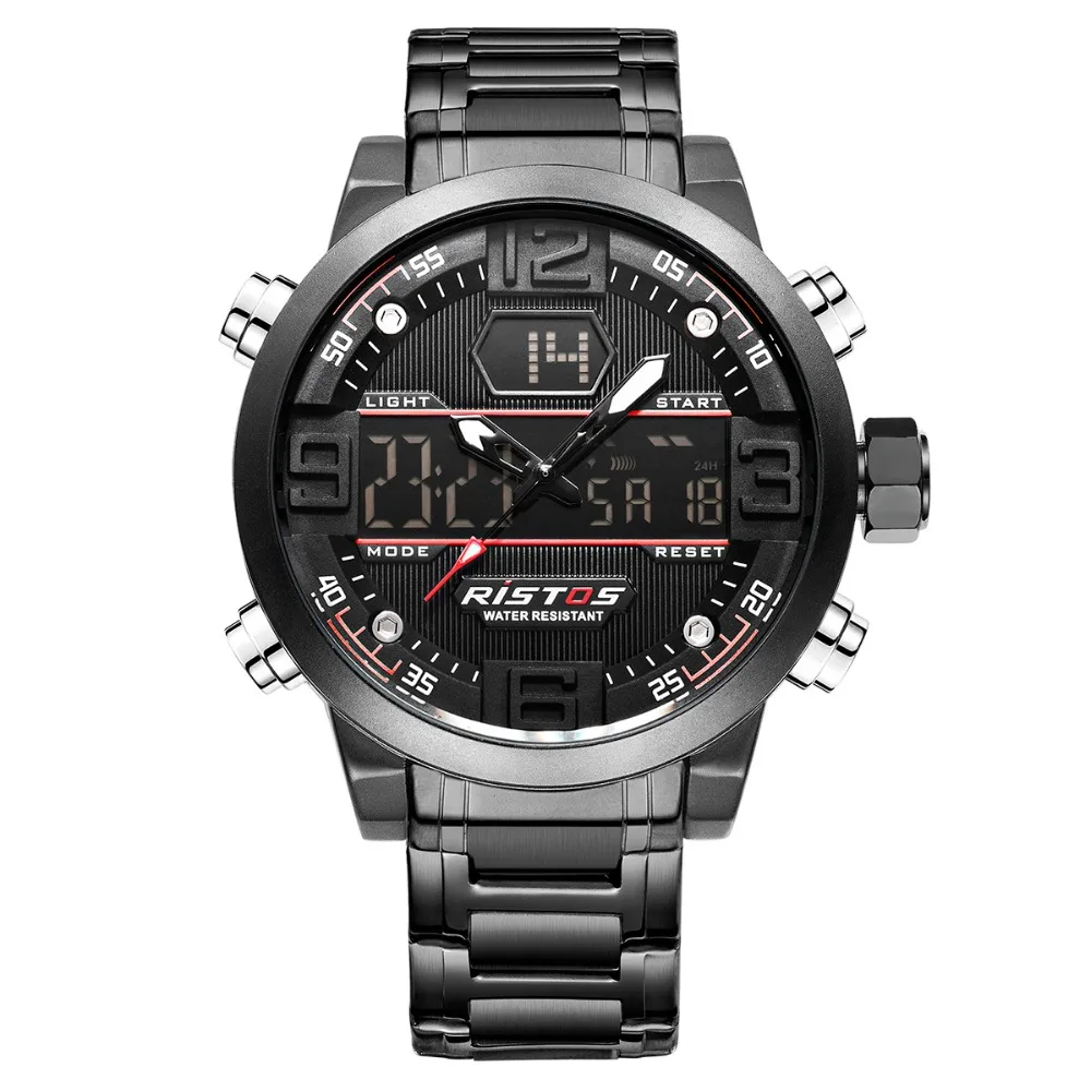 Часы RISTOS Relojes Masculino Hombre модные многофункциональные стальные мужские спортивные