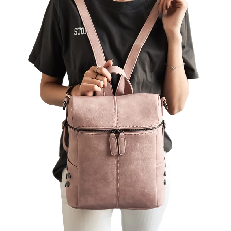 

Simple Style Backpack Women PU leather School Bag For Teenage Girls Fashion Vintage Small White Rucksack Designer mochila