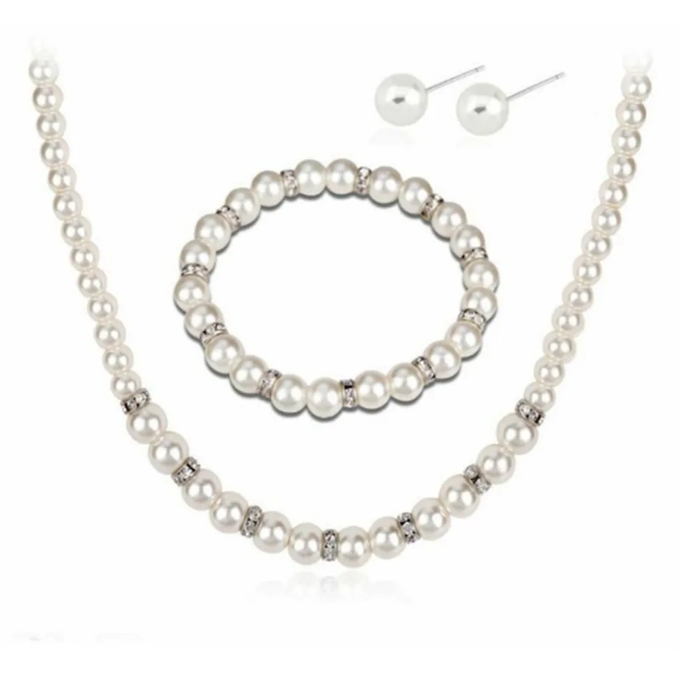 Имитация жемчуга хрусталя Свадебные украшения набор колье Fine jewelry вечерние