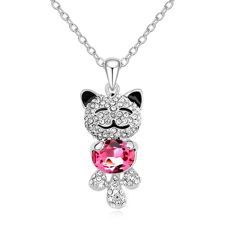 Кристалл Цепочки и ожерелья милый кот кулон jewelry Животные CLN14951|Ожерелья с