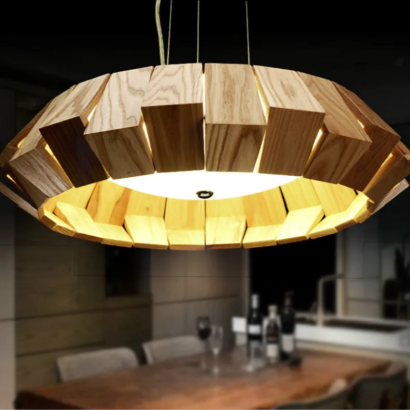 

Post-modern Designer Wood Glass Round Pendant Light For Dining Room Living Room Bar Creative Nordic Led Ash Wood Lamp 38/50/65cm