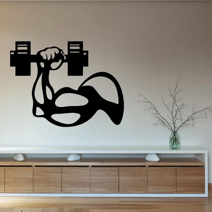 

Free shipping Vinyl Wall Decal Bodybuilder Man Hand Dumbbell Gym Interior Decor Art Mural FitnessCentre Decor Wall Sticker