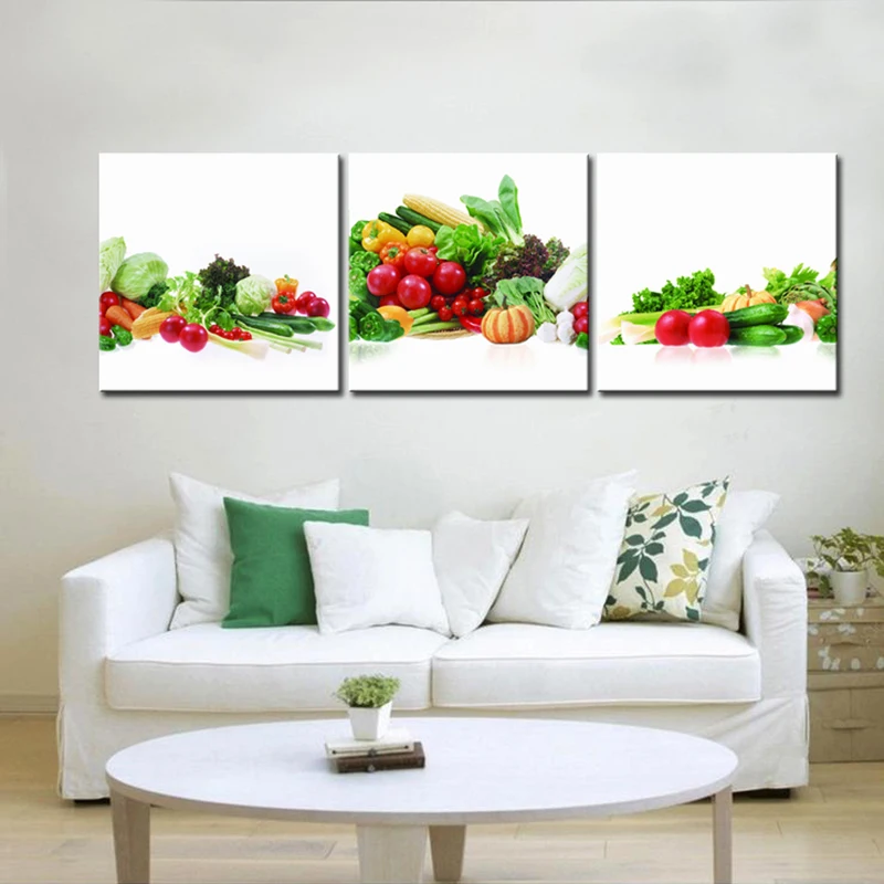 3 шт. СОВРЕМЕННЫЕ КРАСОЧНЫЕ зеленые фрукты и овощи домашний Декор стены Искусство
