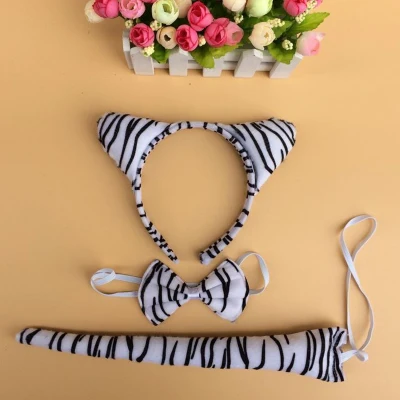 zebra Костюм на Хэллоуин для детей с изображением животных, кошек, лисиц, ушей и хвоста, с бантом, Маус, кошачьи ушки, повязка на голову, обруч для волос, платье с повязкой, вечерние маскарадные костюмы - Цвет: zebra