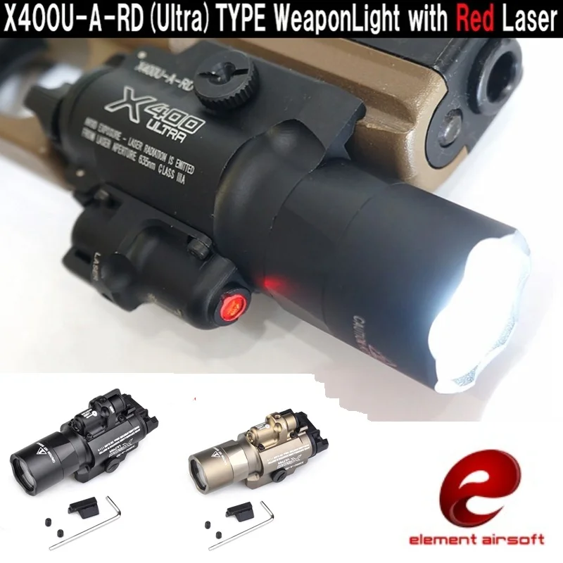 Светодиодный тактический фонарь Element Airsoft X400 с красным лазером EX367|Подсветка для