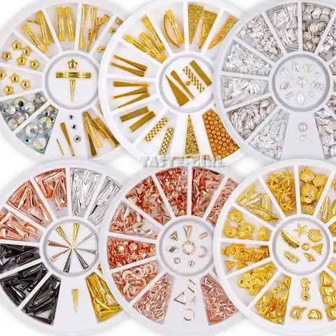 Cloves for nail design, alloy frame, pink gold, metallic, different shapes, decorative rhinestones, “do it yourself” tips