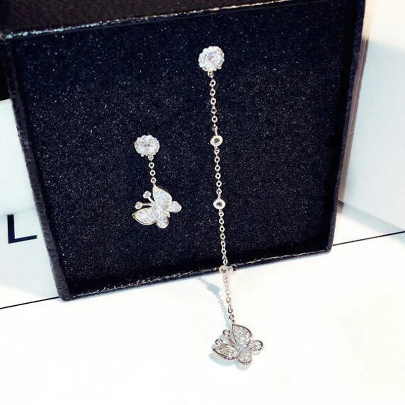 Синий двулучепре слезы корейской моды циркон Асимметричный бабочка темперамент