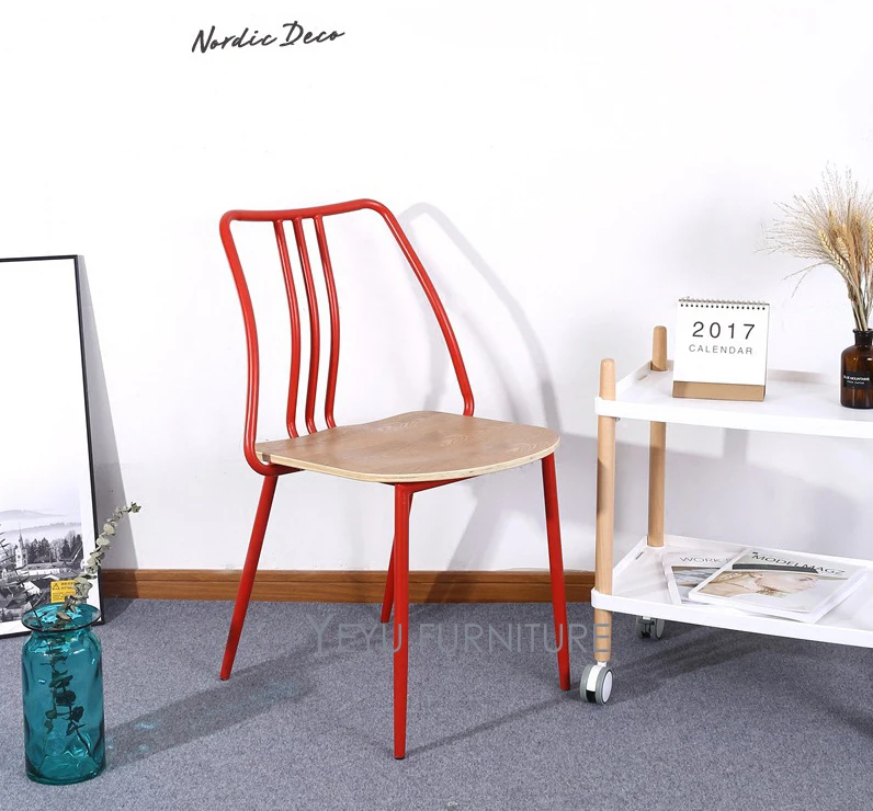 Современный Дизайн Металл и деревянный обеденный стул со спинкой кафе лофт