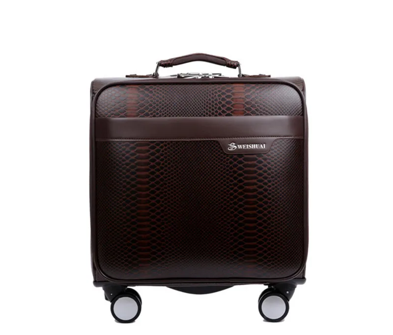 18 ДЮЙМОВ Черный Кожаный Тележки Для Багажа Бизнес Троллейбус Случае мужская