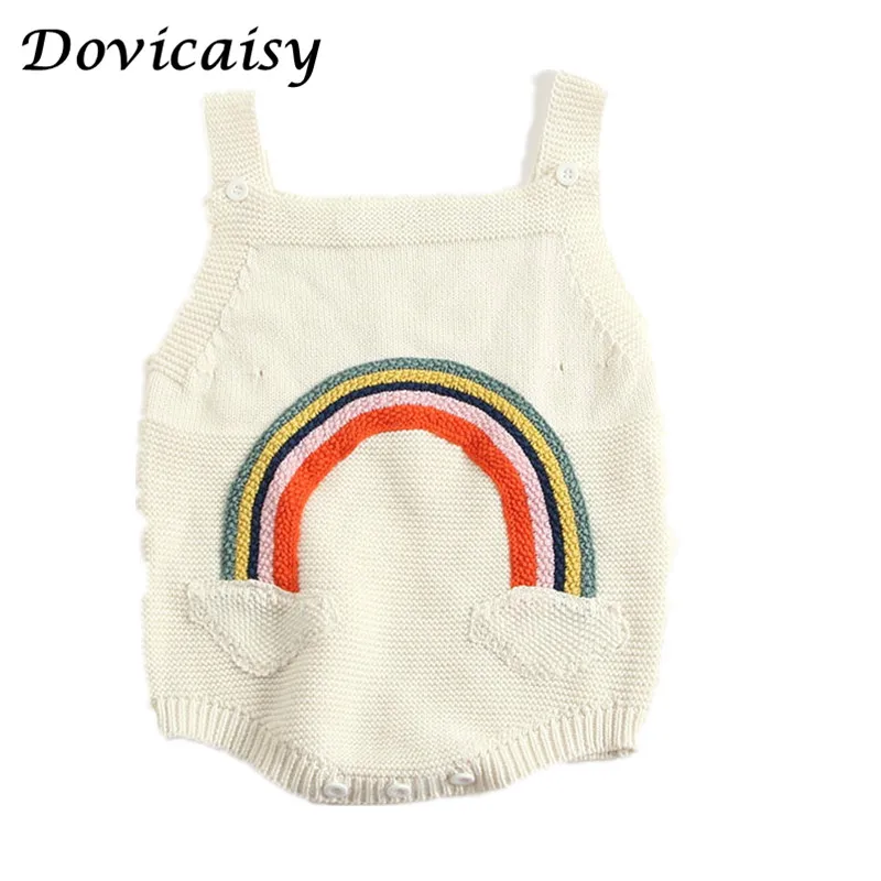 

Новый Вязаный комбинезон для маленьких мальчиков и девочек, Вязаная хлопковая одежда, комбинезон для младенцев, наряд в радужную полоску, О...