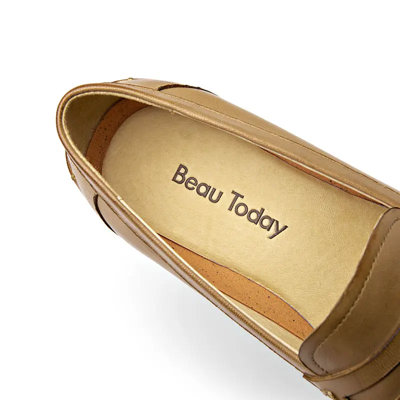 BeauToday Loafers Crystal Genuine Leather Women Shoes Round Toe Slip-On Casual Sheepskin Flats Handmade 27038 | Обувь