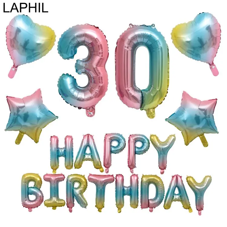 LAPHIL переливчатая Радуга номер Фольга воздушные шары 32 дюймов 18th 21st 30th 40th 50th 60th День рождения воздушные шарики для украшения для взрослых