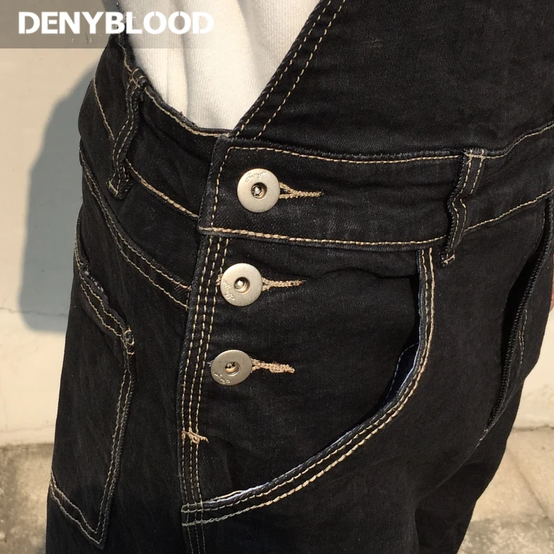 Мужские джинсы denyblood стрейч джинсовые комбинезоны нагрудники темно синие Черные