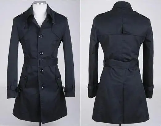 

Black teenage stand collar slim sexy trench coat men fashion mens medium-long trench coat classic outerwear S - 9XL