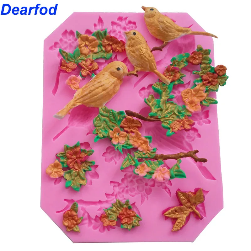 Dearfod 1630 птицы и цветы силиконовая форма для помадки сахарная шоколадная