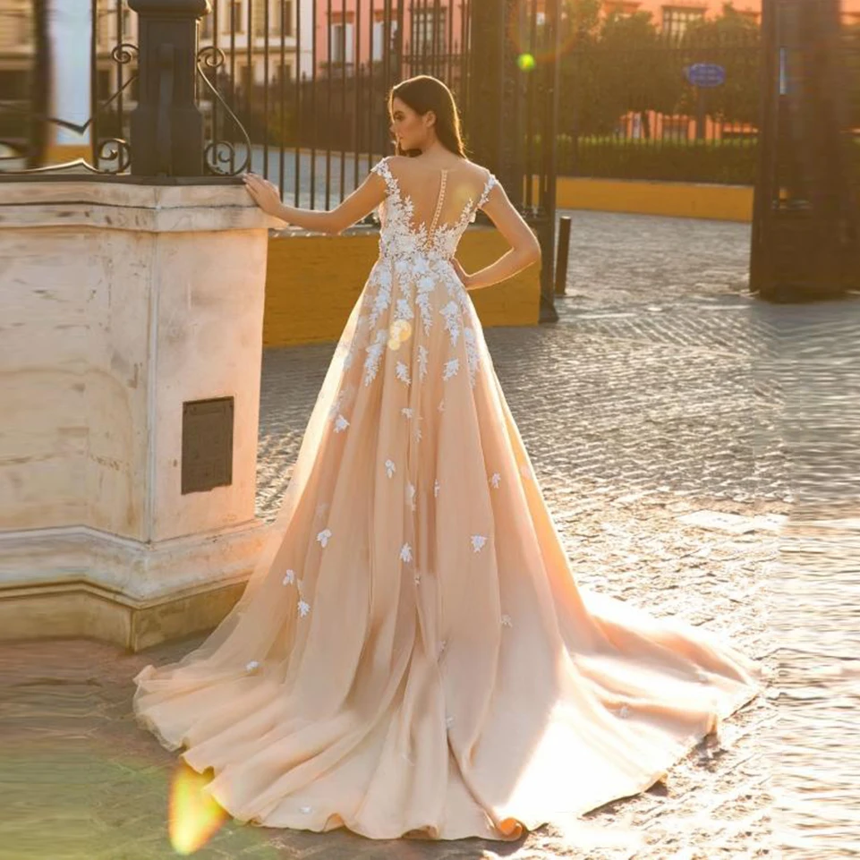Vestido de noiva Новое роскошное свадебное платье 2021 Совок с рукавами со съемным Шлейфом