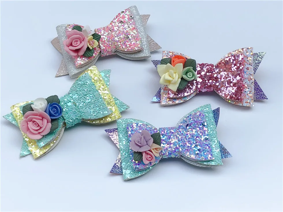 

12pcs Handmade ins Fashion Cute Glitter Bow Hairpins Solid Floral Bowknot Hair Clips Princess Headwear Boutique Hair Accessories