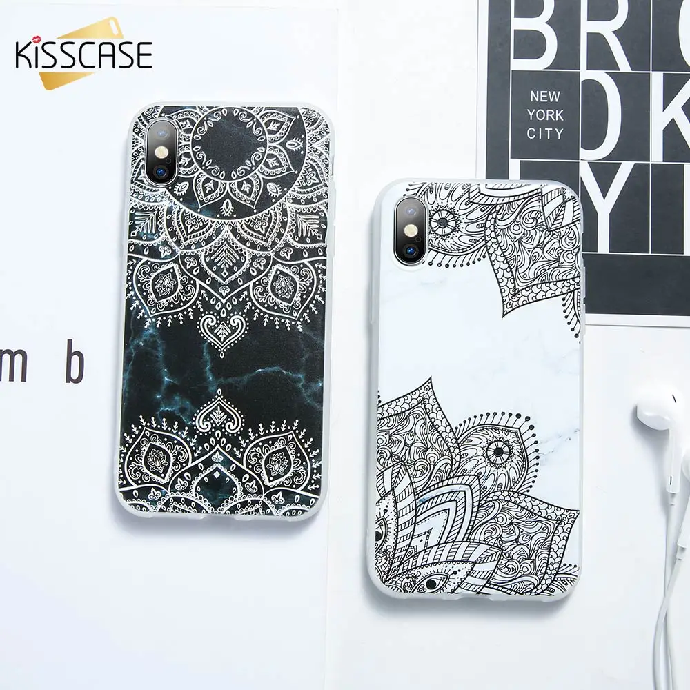 KISSCASE Marble Flower Phone Case For iPhone 11 8 7 X XR plus 6 6S Plus Capa XS MAX Cover | Мобильные телефоны и
