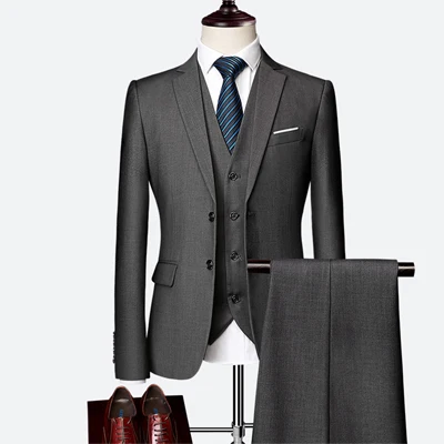 Gray VISADA JAUNA, мужской костюм, костюм из трех предметов, однотонный, Buesiness дизайн, куртка+ штаны+ жилет, формальный, большой размер 6XL N5075 - Цвет: Gray