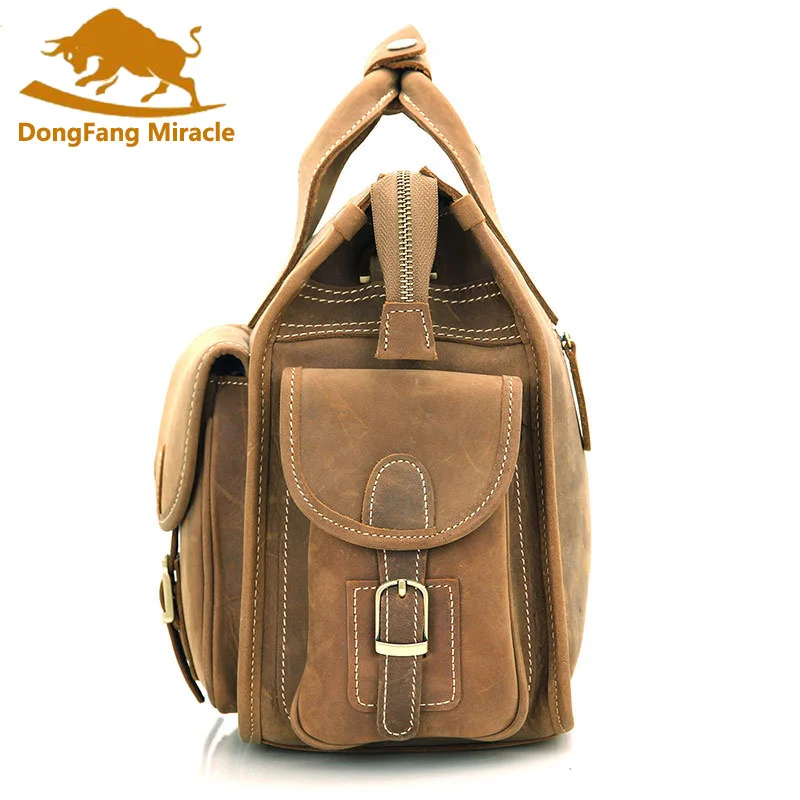 DongFang Miracle 100% натуральная винтажная кожаная сумка портфель для ноутбука Crazy Horse