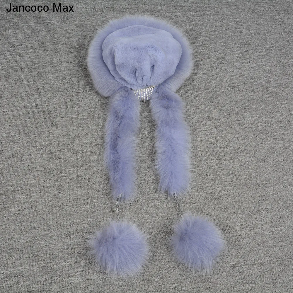 Jancoco Max/новые стильные женские теплые зимние шапки из натурального меха кролика Рекс и лисы модные меховые шапки шарф наивысшего качества S7145