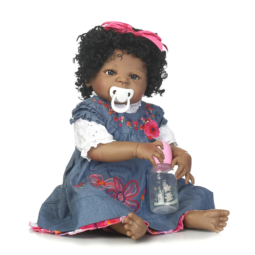 Фото NPK 57 см Силиконовая черная кукла для новорожденных девочек поддельные волнистые