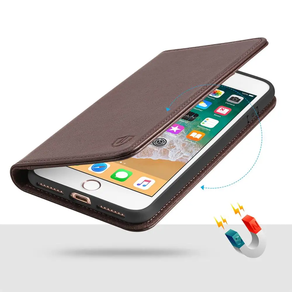 Бумажник SHIELDON чехол для iPhone 7 Plus/8 Plus с 【натуральной кожей отделением карты Kickstand