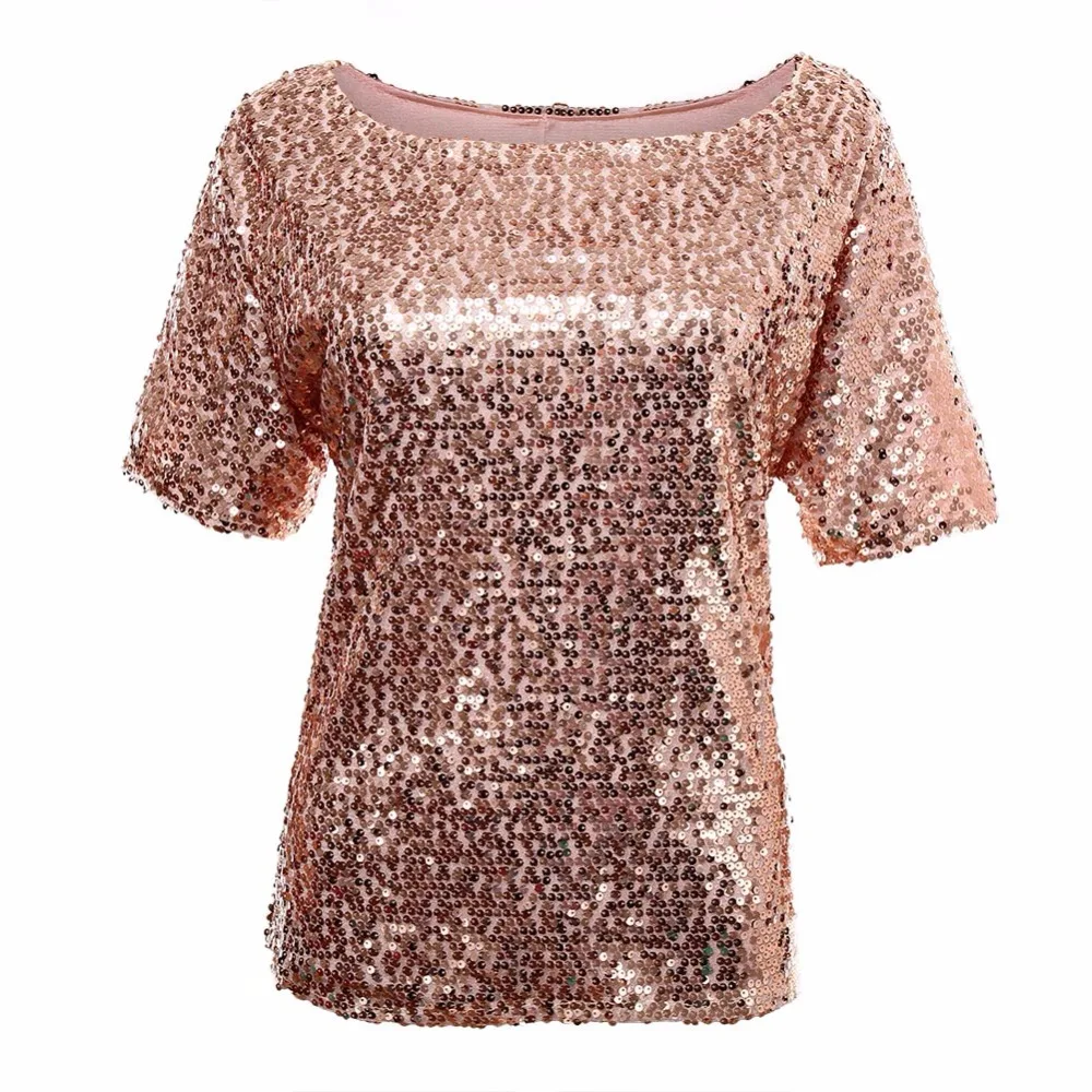 Fashion Women Sexy Loose Off Shoulder Sequin Glitter Blouses Summer Casual Shirts Vintage Streetwear Party Tops | Женская одежда