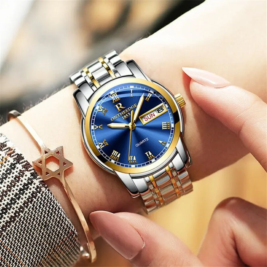 Womens Silver Gold Часы для мужчин и женщин, деловые водонепроницаемые часы с автоматической датой, серебристые стальные мужские часы, модные повседневные женские кварцевые наручные часы, Новинка - Цвет: Womens Silver Gold