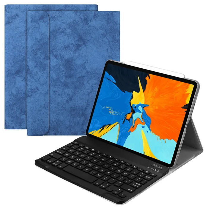 Blue with black key Для нового iPad Pro 11 Чехол W Беспроводная Bluetooth клавиатура умный кожаный защитный чехол для iPad Pro 11 дюймов планшет клавиатура - Цвет: Blue with black key